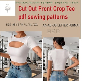 Cut Out Front Crop Tee-Sewing Pattern - Downloadable PDF Sewing Pattern |A4 US Letter Printable | Instant Downloadable
