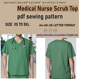 Medical Nurse Scrub Top |Downloadable PDF Sewing Pattern |A4 US Letter Printable | Instant Downloadable