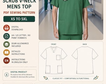 Blusa médica de enfermera / Patrón de costura en PDF descargable / Imprimible en tamaño A4 (carta estadounidense) / Descarga instantánea