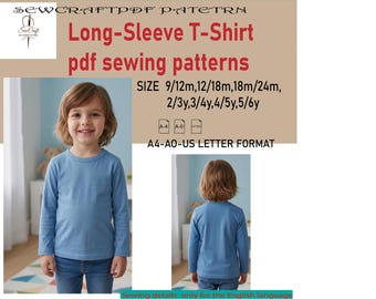 Long-Sleeve T-Shirt boy Sewing Pattern - Downloadable PDF Sewing Pattern |A4 US Letter Printable | Instant Downloadable