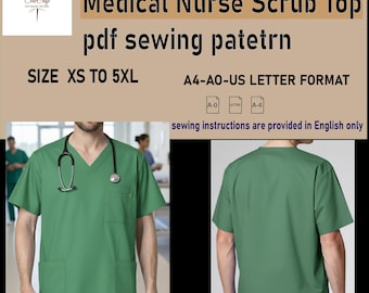 Medical Nurse Scrub Top |Downloadable PDF Sewing Pattern |A4 US Letter Printable | Instant Downloadable