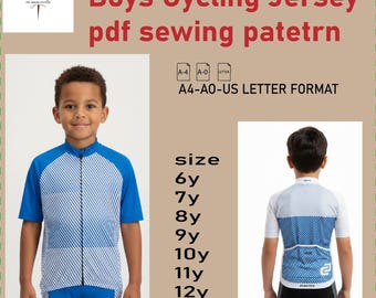 Patrón de maillot ciclista para niño/Patrón de costura descargable en PDF/Imprimible en tamaño carta estadounidense A4/Descarga instantánea/Patrón de costura para camiseta deportiva