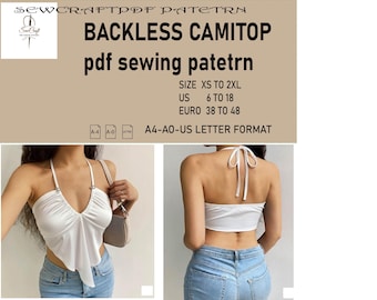 Rückenfreies Cami-Oberteil | Herunterladbares PDF-Schnittmuster | A4 US Letter druckbar | Sofort Downloadbar