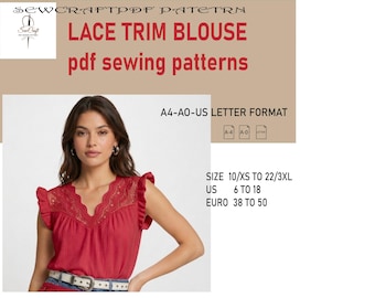 Lace Trim Blouse -Sewing Pattern - Downloadable PDF Sewing Pattern |A4 US Letter Printable | Instant Downloadable