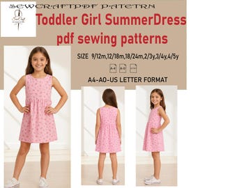 Kleinkind Mädchen Sommerkleid - Muster PDF Schnittmuster - Herunterladbare PDF Schnittmuster | A4 US Letter Printable | Sofort Downloadbar