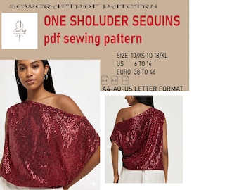 Patrón de costura para top de lentejuelas de un solo hombro (descarga digital)