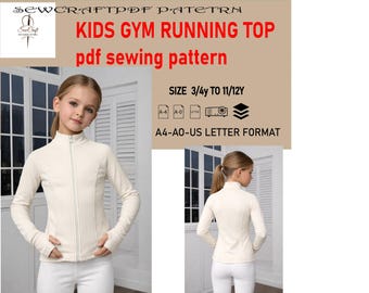 Patrón de costura para top deportivo infantil para correr, ropa deportiva para niñas en formato PDF (descarga instantánea)
