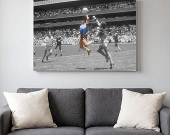 Hand of God Canvas Art, Argentine Soccer Legend Print - Iconic World Cup Goal, Man Cave Sports Decor and Football Fan Gift, B&W Photo