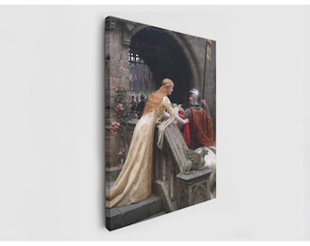 Medieval Romance Canvas Print - Knight and Lady Wall Art, Classic Pre-Raphaelite Painting, Romantic Chivalry Decor for a Timeless, Home
