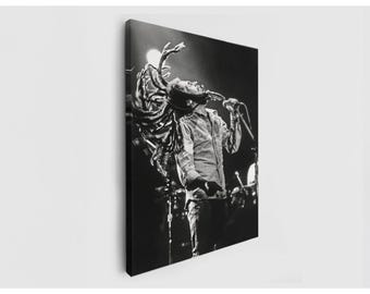 Bob Marley Black and White Canvas Print – Reggae Legend Concert Wall Art – Music Poster Decor – Framed or Rolled Canvas