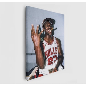 Basketball Legend Canvas Art - Iconic Champion Celebration, Number 23, Victory Cigar Locker Room Print, Man Cave Sports Wall Decor for Fans