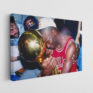 Basketball Icon Canvas, Legend Crying with Trophy - Iconic First Championship, Man Cave Decor and Sports Fan Gift for Him