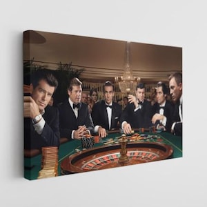 Bonds Play Roulette. Casino Table Canvas Print, Casino Room Decor, High Stakes Card Table Wall Art, Man Cave Canvas Gift