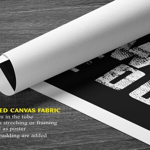 The image is a rolled canvas fabric with text and instructions on it.