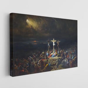 The Crucifixion of Jesus Christ Canvas, Religious Wall Art - Classic Christian Painting, Golgotha Scene for Easter & Spiritual Home Decor