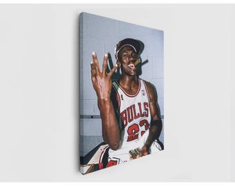 Basketball Legend Canvas Art - Iconic Champion Celebration, Number 23, Victory Cigar Locker Room Print, Man Cave Sports Wall Decor for Fans