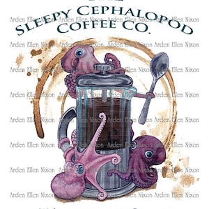 Chibi Sleepy Cephalopod 8 x 10" Signed Print