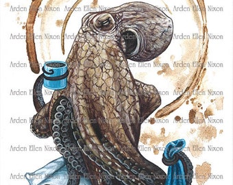 The Sleepy Cephalopod 8 x 10" Signed Print