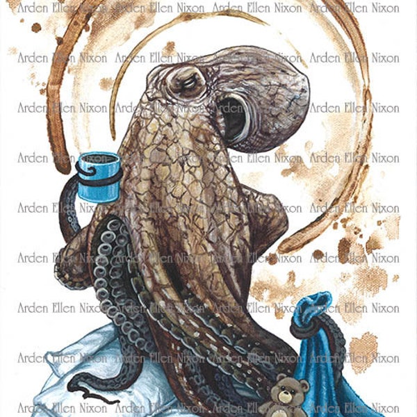 The Sleepy Cephalopod 8 x 10" Signed Print