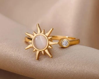 Celestial Sun Fidget-ring, verstelbare spinnerring, Starburst-ring in maansteenstijl, angst Fidget-sieraden, minimaal kosmisch cadeau