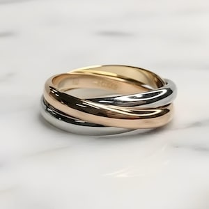 Sterling Silber drei Ton Ring Gold Rose Silber Verflochten Band Trinität Ring Statement Schmuck Geschenk für sie Minimalist Ring