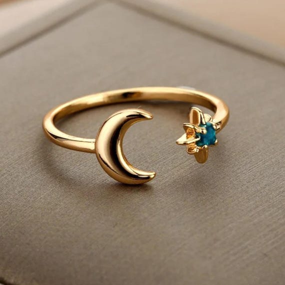 Dainty Celestial Moon and Star Fidget Ring, Adjustable Cosmic Ring, Anxiety Spinner Ring, Minimal Celestial Jewellery, Gift for Her