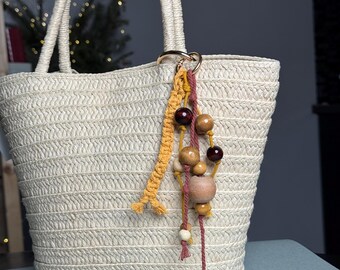 Handmade Beaded Bag Charm - Macrame Keychain - Gift For Her