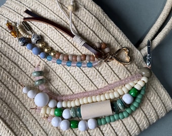 Handmade Boho Ceramic Keychain - Handmade Beaded Bag Charm