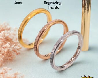 Anillo de tungsteno de 2 mm para mujer / Oro rosa arenado, plata y oro / Delicada alianza de boda