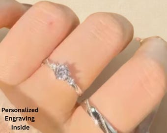 Juego de anillos de pareja en plata de ley 925: anillos ajustables de compromiso y promesa con circonitas y grabado gratuito.