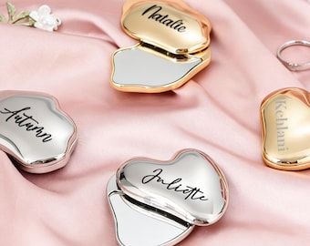 Espejo de bolsillo personalizado con nombre, espejo de bolsillo a medida, espejo compacto con forma de nube/corazón, regalos para damas de honor, mini espejo de bolsillo personalizado