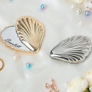 Espejo compacto personalizado con forma de concha, espejo de bolsillo con nombre, espejo compacto, espejo con nombre personalizado, regalo para despedida de soltera/damas de honor, regalo para el Día de la Madre
