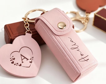 Custom Lipstick Case Keychain With Name, Personalized Lipstick Holder, Bridal Shower Gift,Custom Lip Balm Bag Keychain,Wedding/Birthday Gift