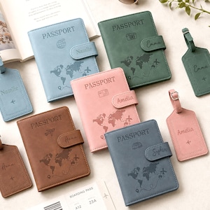 Personalized Passport Holder & Luggage Tag Set, RFID Blocking Travel Wallet, Engraved Passport Cover, Custom Travel Gift, Honeymoon Gift