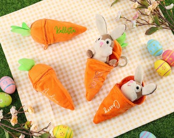 Personalized Bunny Rabbit, Easter Carrot with Plush Bunny, Plush Carrot Keychain, Custom Stuffed Animal Keychain, Easter Bunny Gifts