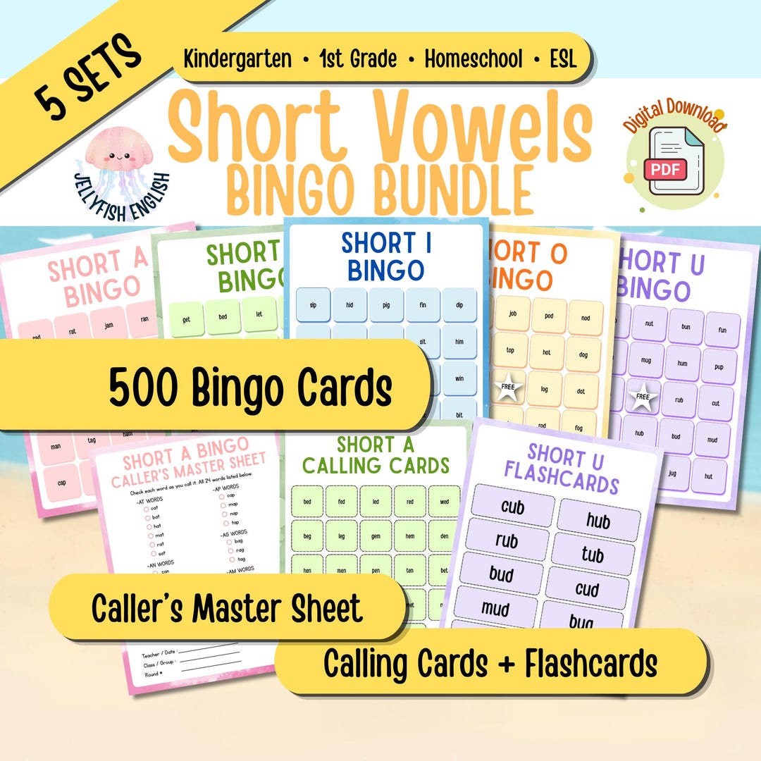 Phonics CVC Words Bingo Game Bundle | Short Vowels, Word Families ...