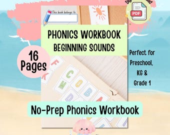 Phonics Anfangslaute Arbeitsblätter | Alphabet Buchstabe Klänge Arbeitsheft | Vorschule Kindergarten Alphabetisierung Printable Aktivitäten PDF
