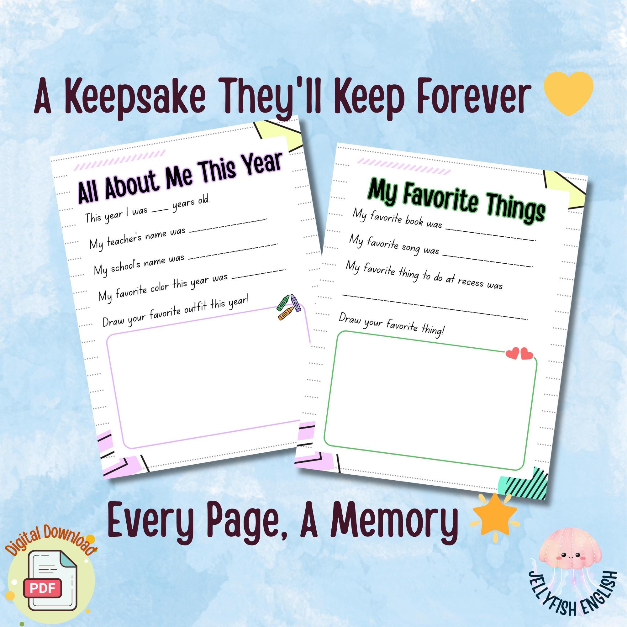 End of Year Memory Book Printable | Kindergarten Graduation Keepsake ...