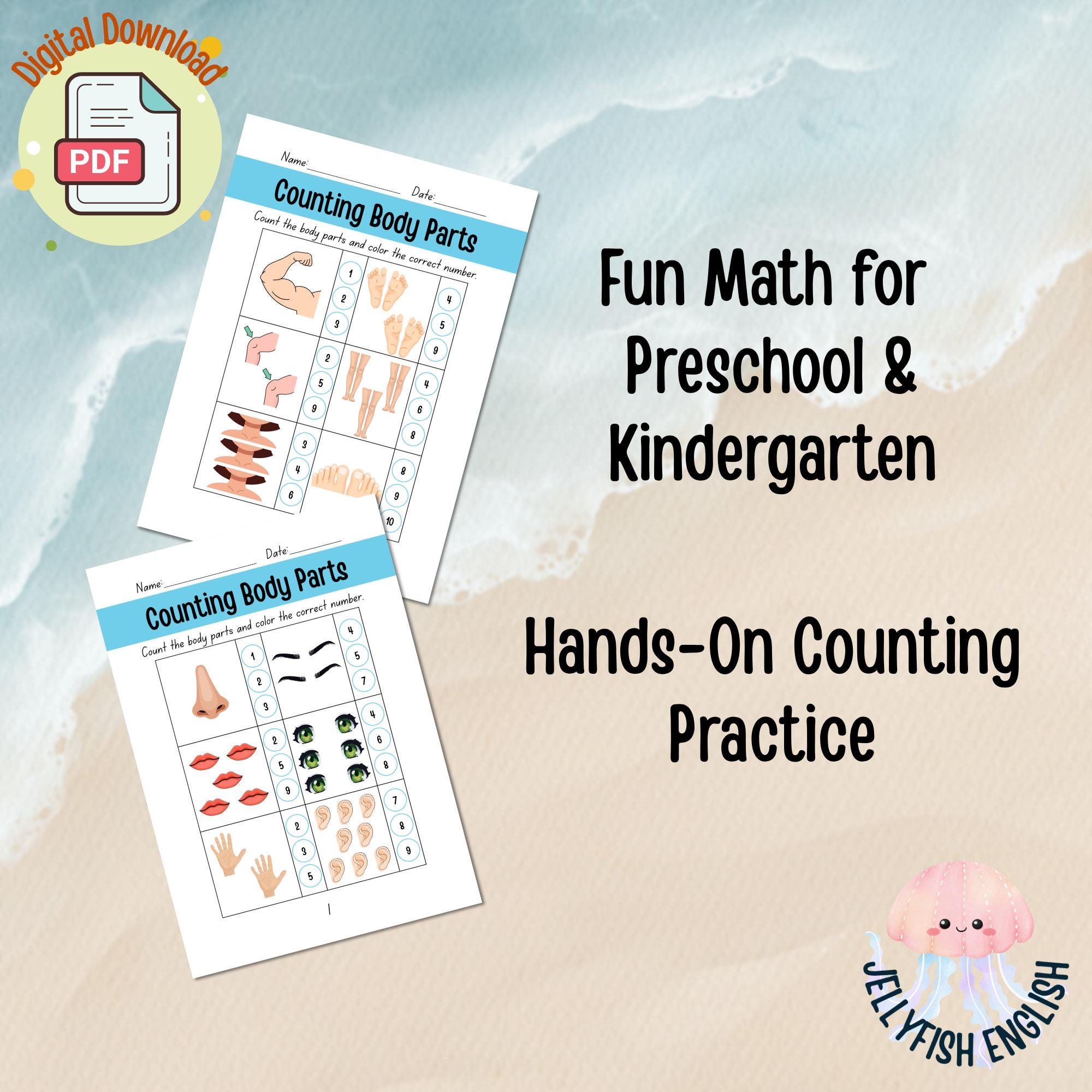 Body Parts Counting Worksheet: Kindergarten Math Activity (PDF ...