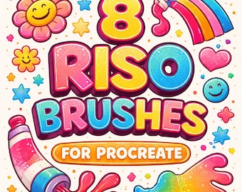8 Riso Brushes for Procreate | Grain, Halftone, Retro Print Effect (Digital Download)
