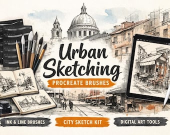 Urban Sketching Procreate Brushes | Ink Line Art City Sketch Kit (Digital Download)