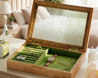 Kundenspezifische gravierbare hölzerne Schmuckschatulle, personalisierte Walnuss-Schmuckschatullen mit Glasdeckel, Vintage-Schmuckorganisator, Brautjungfer-Andenken