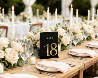 Black Acrylic Wedding Table Numbers, Modern Reception Signs with Stands, Elegant Party Table Decor, Table Number Set