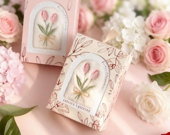 Tulip Embroidered Hand Towel, Floral Embroidered Washcloth, Handkerchief Gift Box, Wedding Bridesmaid Gift,Birthday Gift