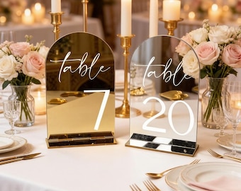Acrylic Arched Table Numbers – Modern Wedding Table Signs with Stands, Elegant Reception & Party Table Decor, Wedding Table Decor