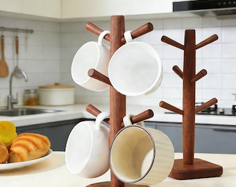 Personalisierte Holzbecherhalter, Baumdesign, 6 Haken, Küchenlagerung