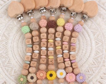 Personalized Baby Pacifier Clip,Custom-Made Wooden Pacifier Chain,Soother Clip,Handmade Shower Gift, Baby Gift, Newborn Gift
