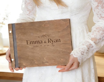 Personalized Wooden Wedding Guest Book – Engraved Keepsake Album