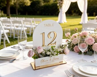 Personalized Acrylic Wedding Table Numbers, Custom Wedding Decor, Table Signs with Stand, Modern Reception, No Flowers
