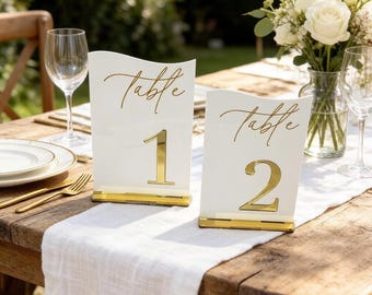 White Acrylic Wedding Table Numbers, Modern Wedding Table Signs, Elegant Reception Decor, Minimalist Wedding Centerpiece Set